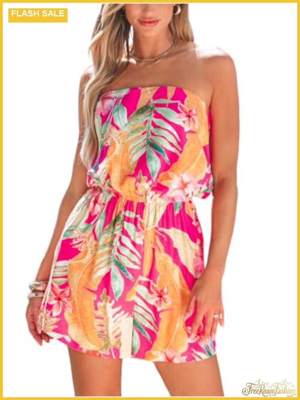 Strapless Floral Romper Jumpsuit 100% Rayon Summer Vacation Beach Casual